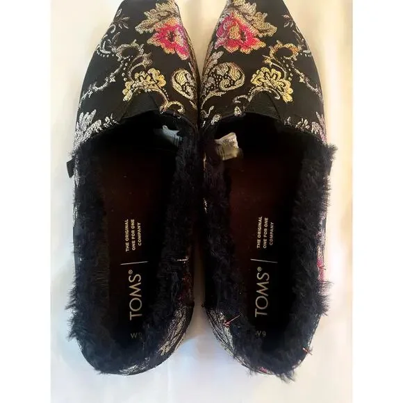 Tom’s Alpargata Black Floral Brocade Slip-On Women size 9 - Picture 2 of 7